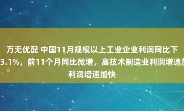 万无优配 中国11月规模以上工业企业利润同比下降13.1%，前11个月同比微增，高技术制造业利润增速加快